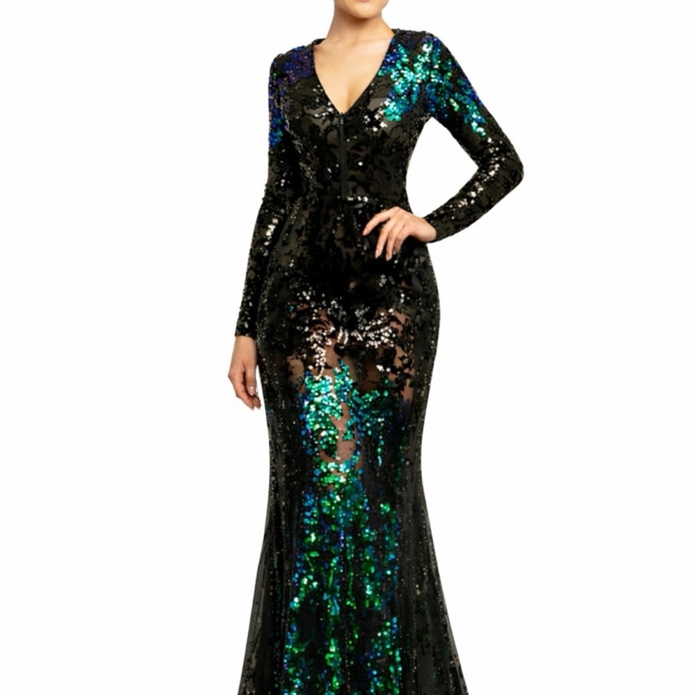 Elegant Black and Green Sequin Evening Gown